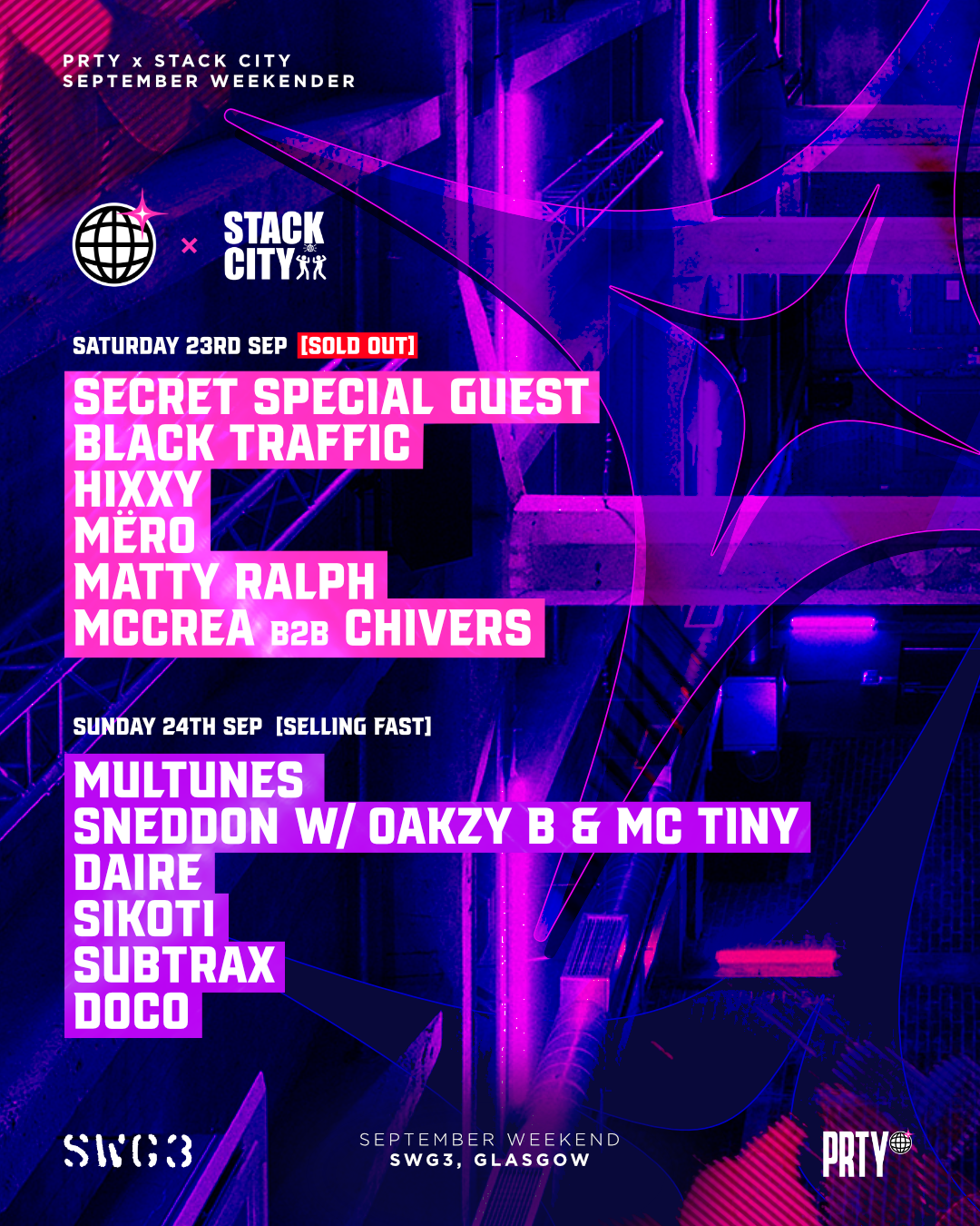 PRTY x Stack City September Weekender: Lineup Announced