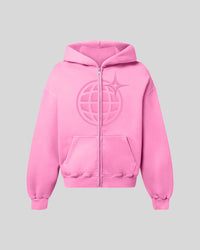 Puff Print Zip Hoodie (Pink)